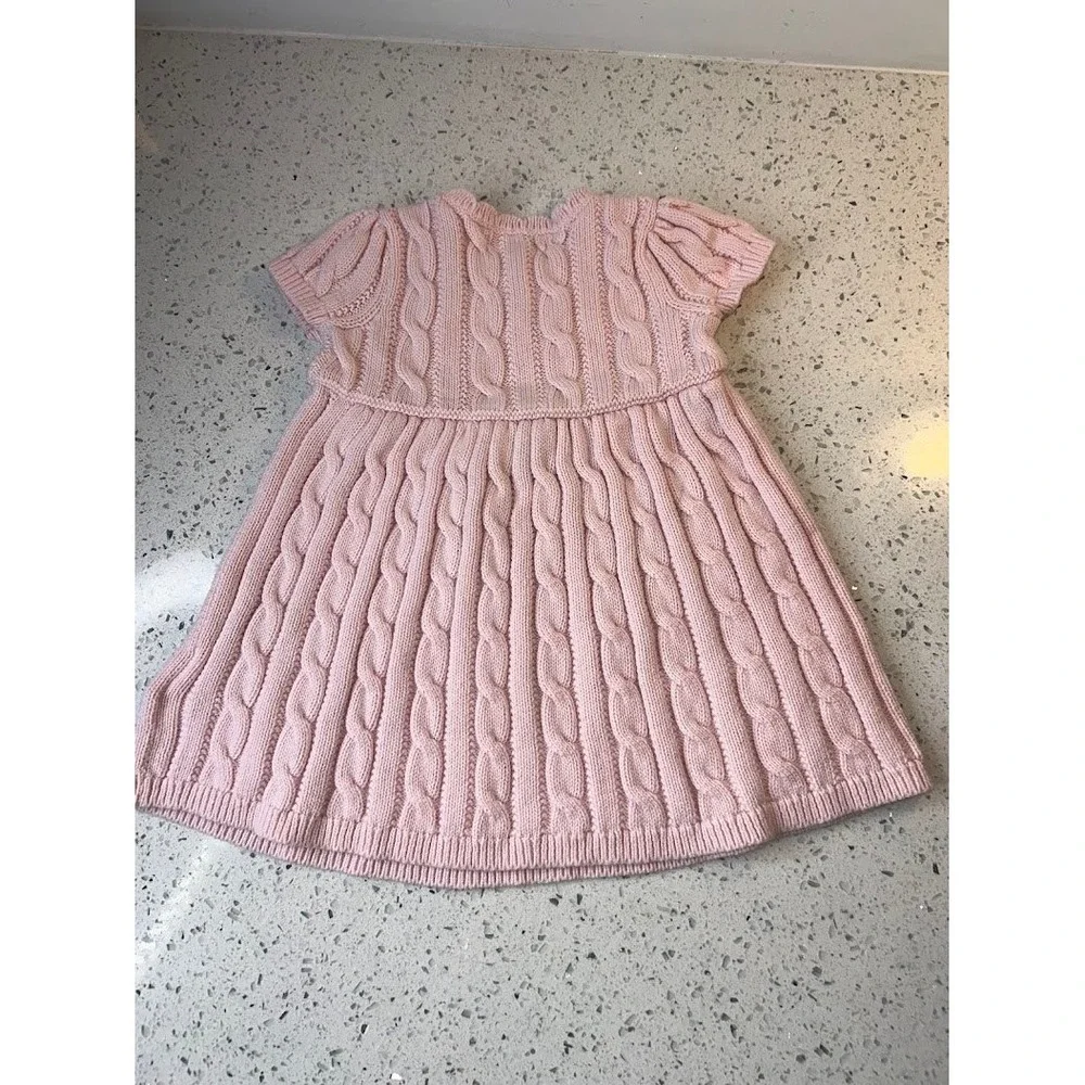 Ralph Lauren Baby‎ Girls Pink Cable Knit Sweater Dress Short Sleeve 6M Pony Logo